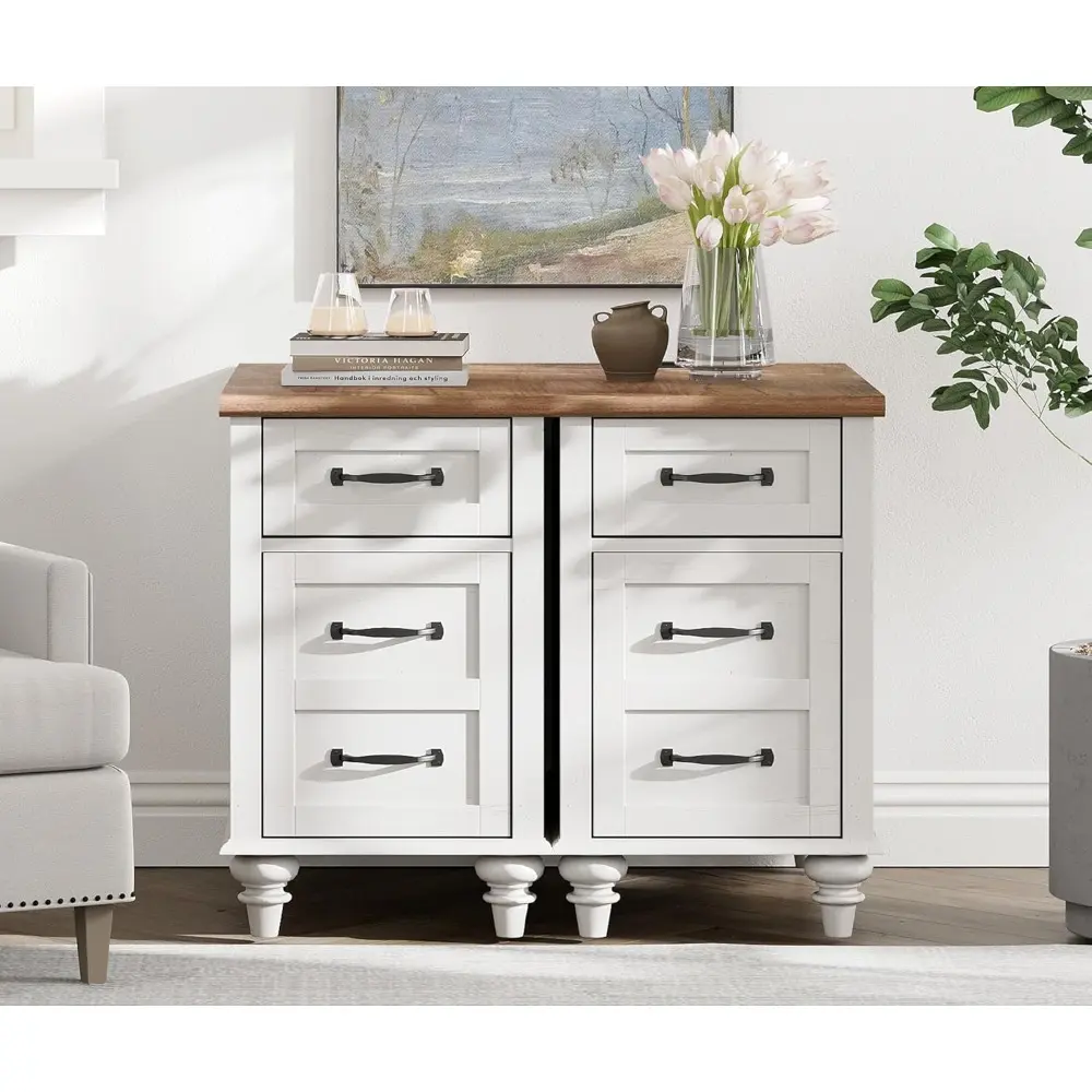 "2-piece white end table set with charging ports, wooden sofa side table with drawer and storage, contemporary nightstand"