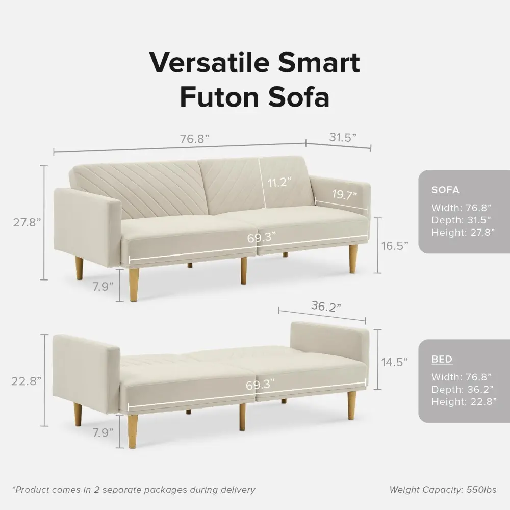 mid-century modern loveseat sleeper sofa bed for small living rooms in snow white