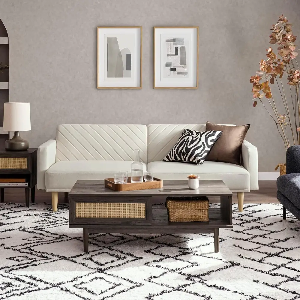 mid-century modern loveseat sleeper sofa bed for small living rooms in snow white