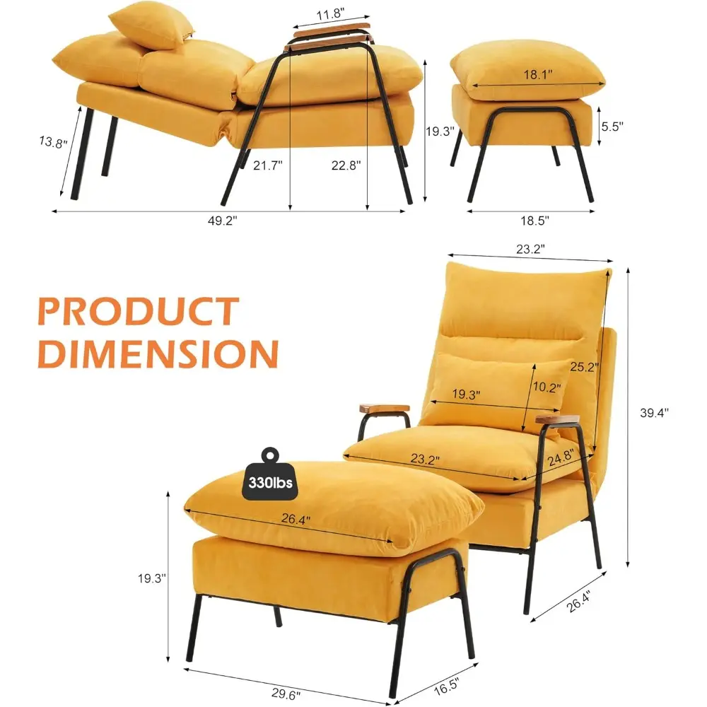 "contemporary linen-clad reclining chair with ottoman, plush sofa bed for compact living spaces"