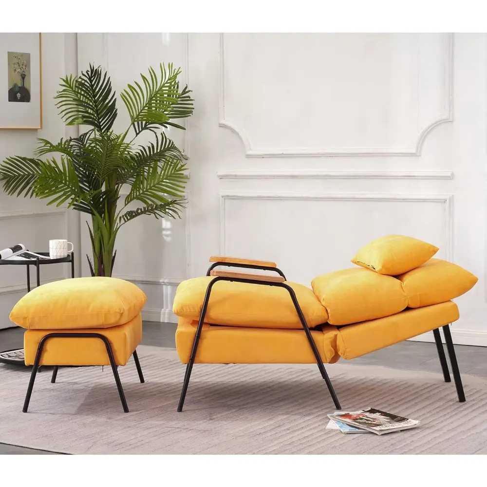 "contemporary linen-clad reclining chair with ottoman, plush sofa bed for compact living spaces"
