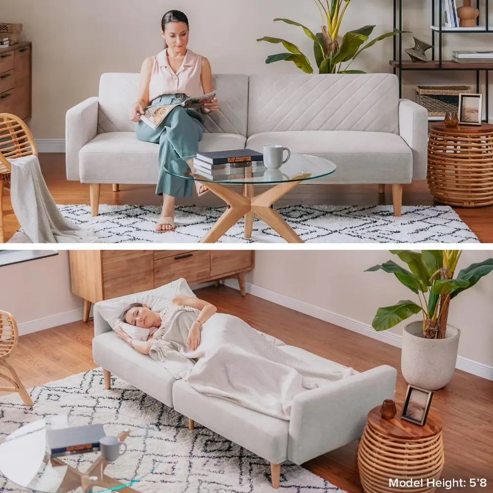 mid-century modern loveseat sleeper sofa bed for small living rooms in snow white