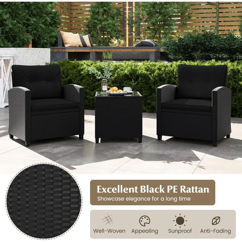 wicker bistro sofa set with glass top table and washable cushions for outdoor spaces