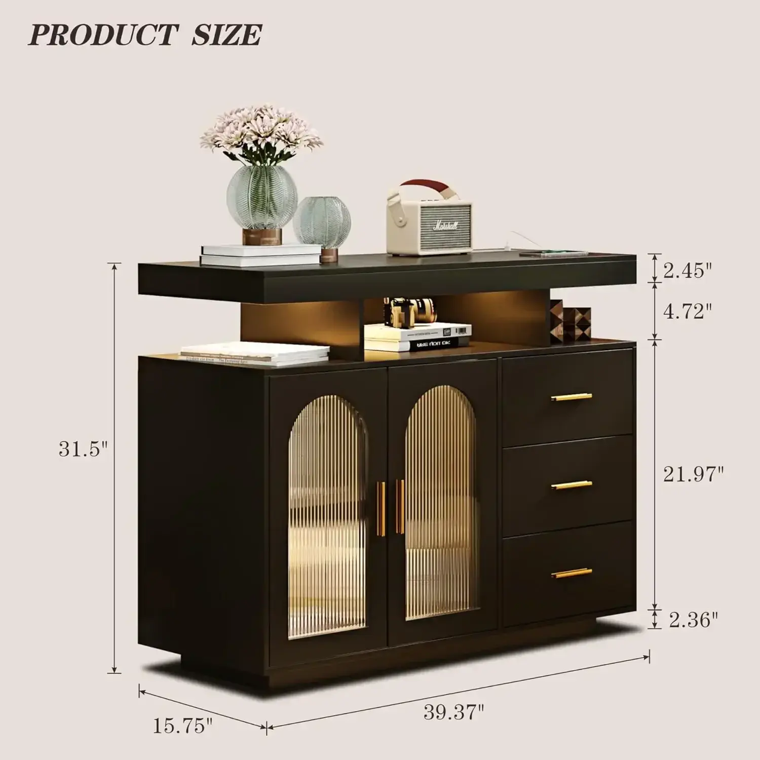 RGB LED Coffee Bar Cabinet Kitchen Storage Cabinet & Sideboard Buffet Cabinets - Wood Coffee Bar Table with Shelf Capacity