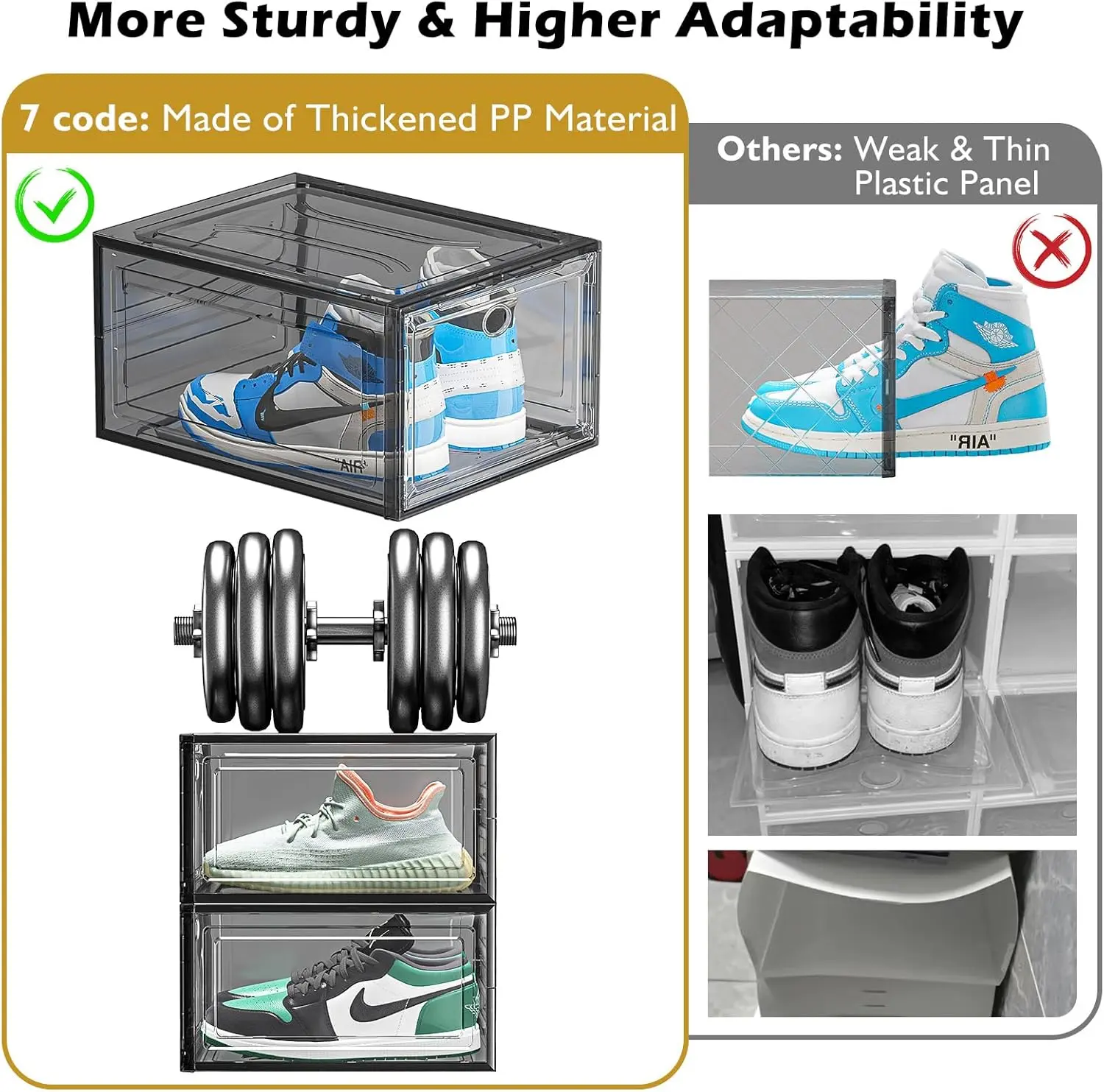 Large Clear Shoe Boxes Organizer【Thicker Material】 Stronger Shoe Box with Magnetic Door, Stackable Shoe Storage Box for Closet
