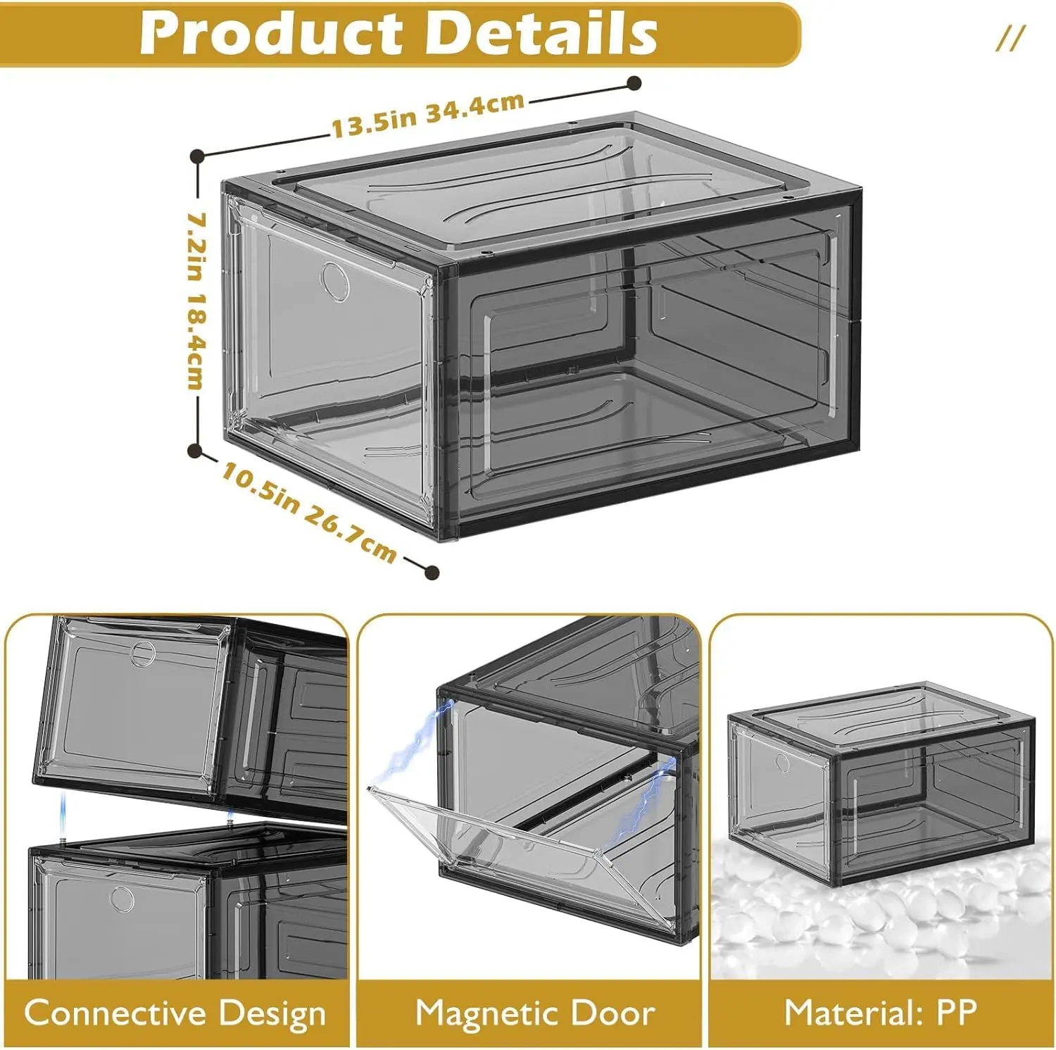 Large Clear Shoe Boxes Organizer【Thicker Material】 Stronger Shoe Box with Magnetic Door, Stackable Shoe Storage Box for Closet