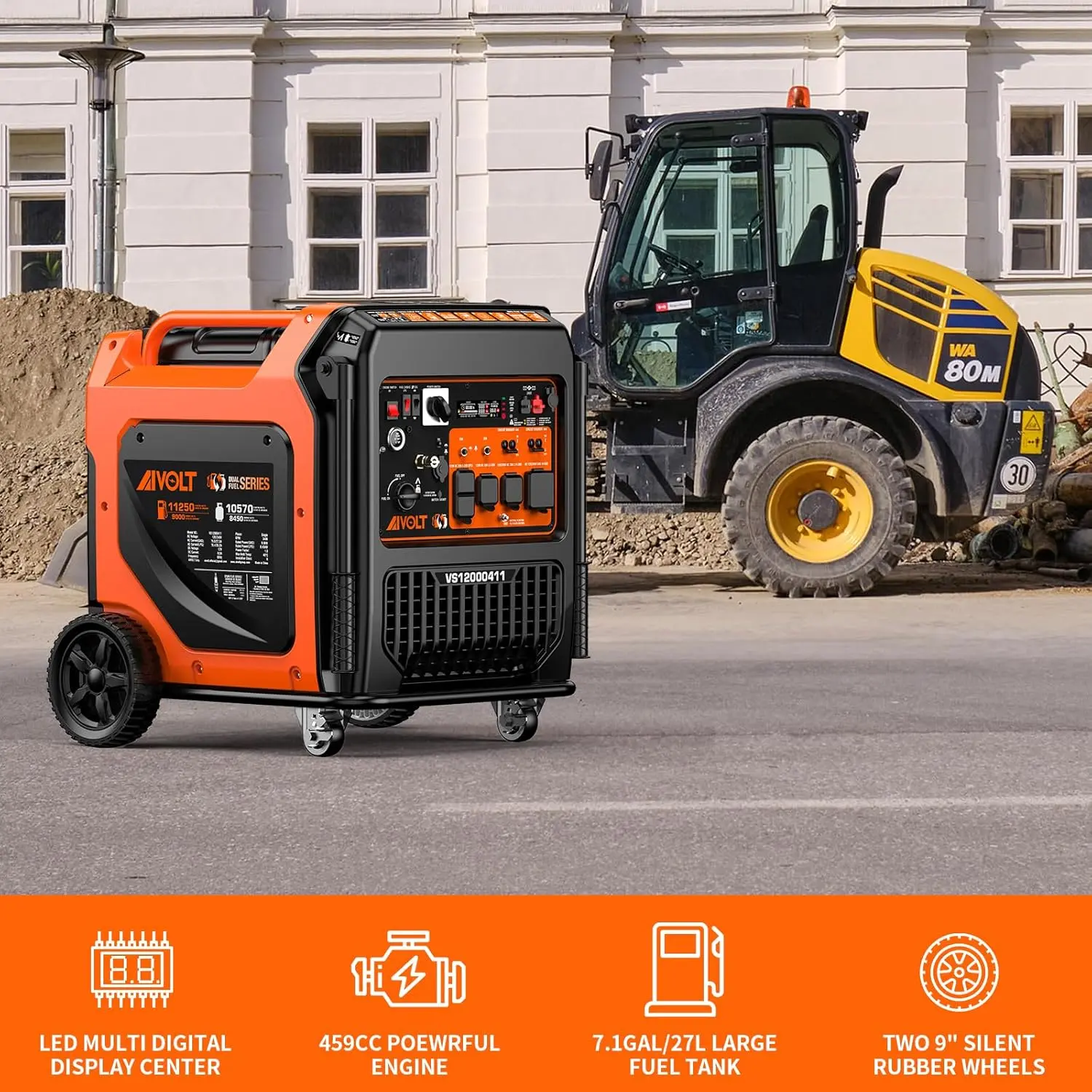 11250 Wattages Dual Fuel Portable Inverter Generator Super Quiet Gas Propane Powered Remote/Electric Start, 50 State Approved