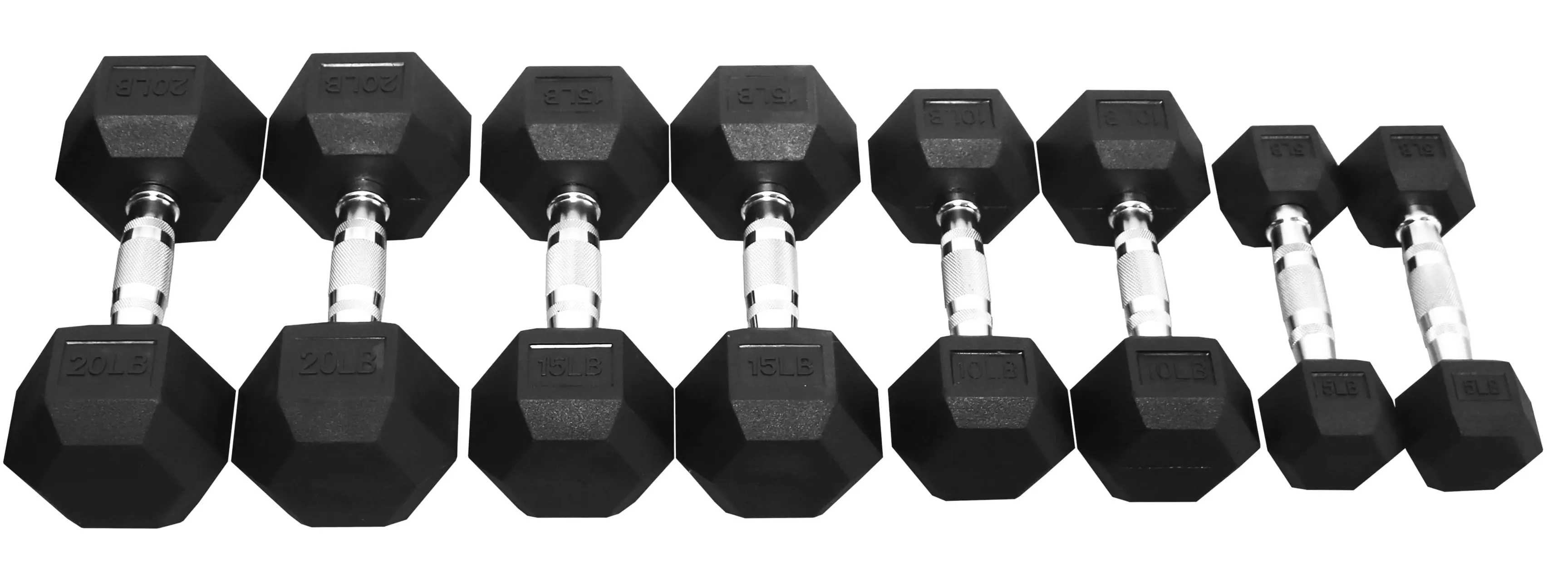 Dumbbell Set, Pairs of 5 lb, 10 lb, 15 lb, and 20 lb