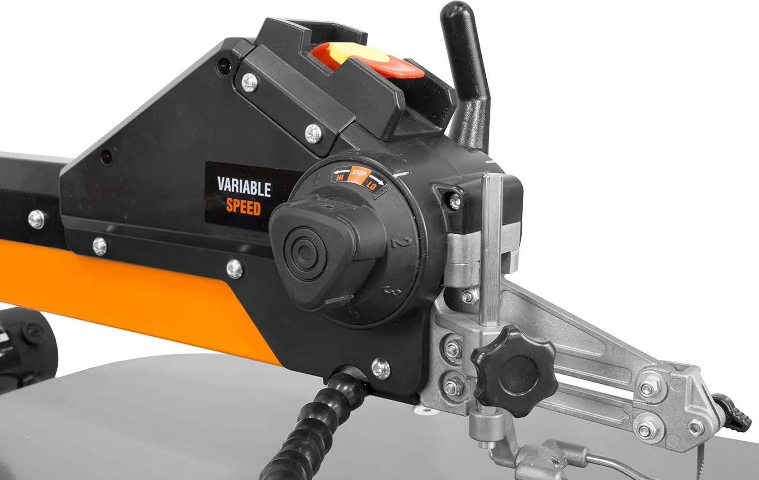 LL2156 21-Inch 1.6-Amp Variable Speed Parallel Arm Scroll Saw with Extra-Large Dual-Bevel Steel Table, Black Orange