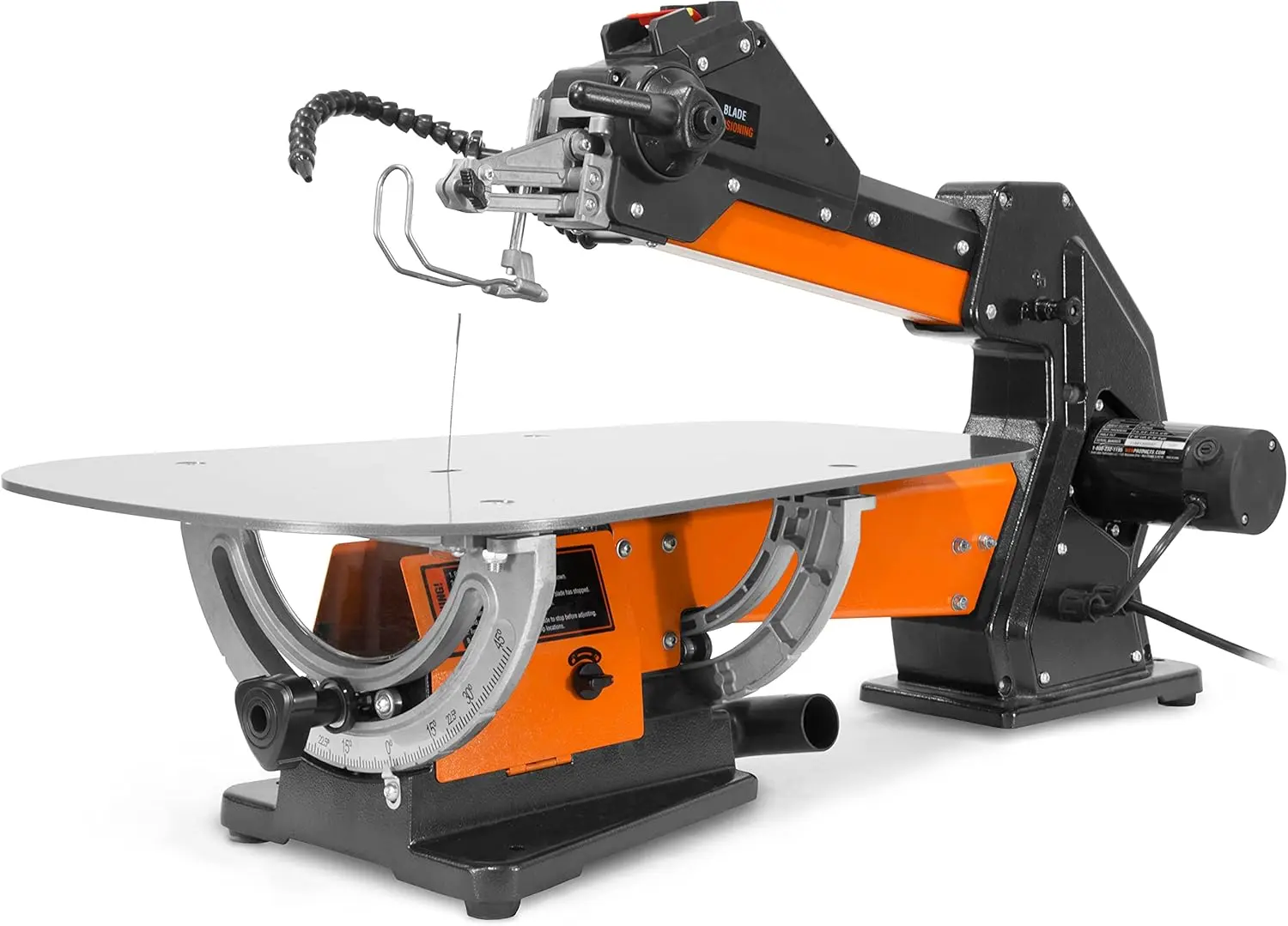 LL2156 21-Inch 1.6-Amp Variable Speed Parallel Arm Scroll Saw with Extra-Large Dual-Bevel Steel Table, Black Orange
