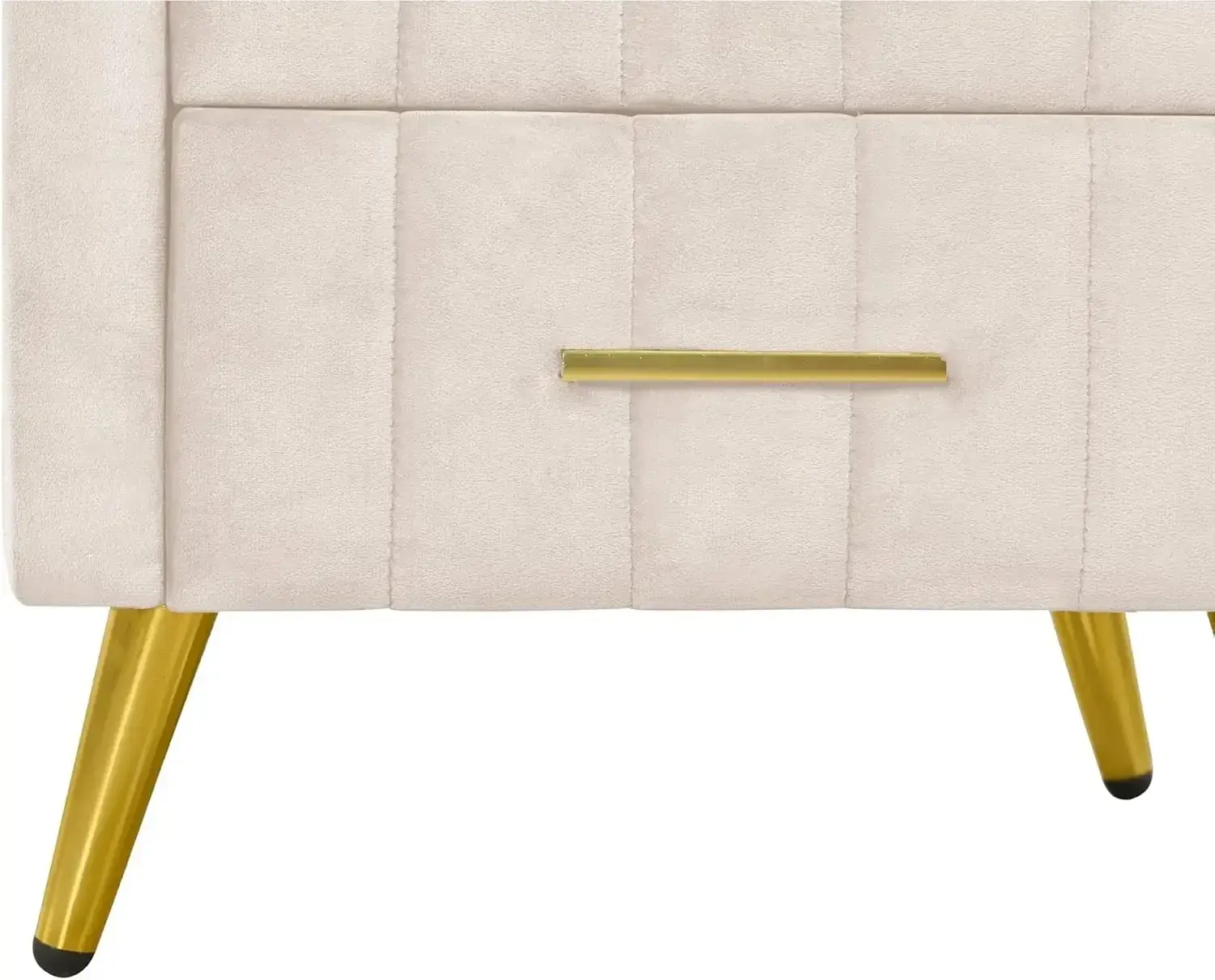 Modern Wooden Nightstand with 3 Drawers and Metal Legs&Handles,Velvet Upholstered Bedside Table with Marbling Worktop (Beige-01)
