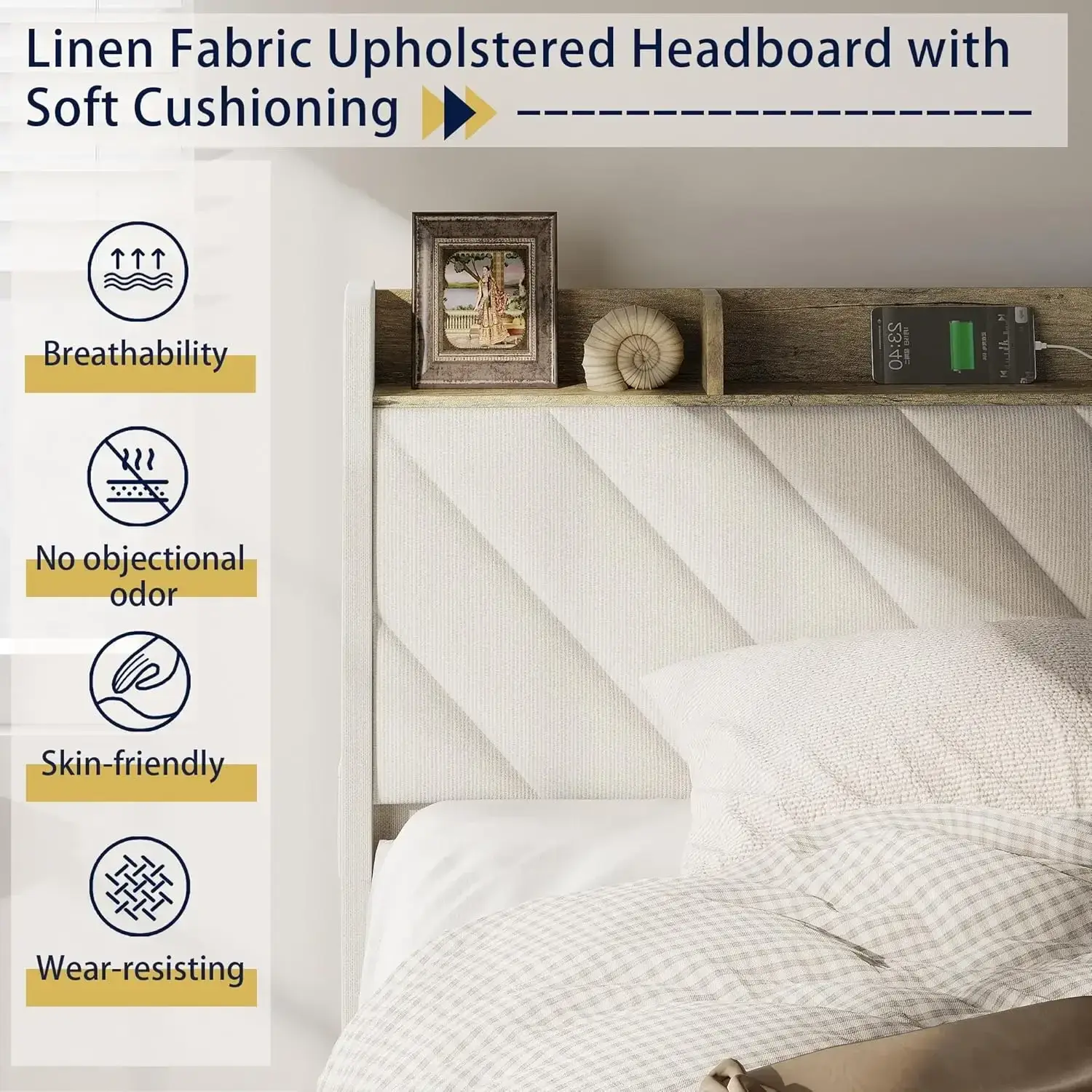 Bed Frame King Size with Headboard, Upholstered Platform Bedframe with 3 Underbed Storage Drawers