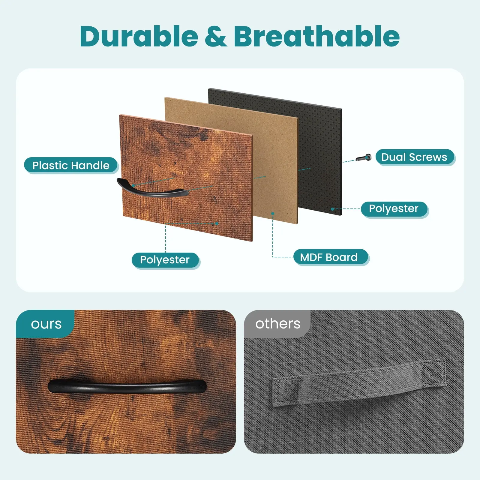 Modern Dresser with Fabric 5-Drawer, Metal Frame, Ideal for Bedroom Storage,  Rustic Brown