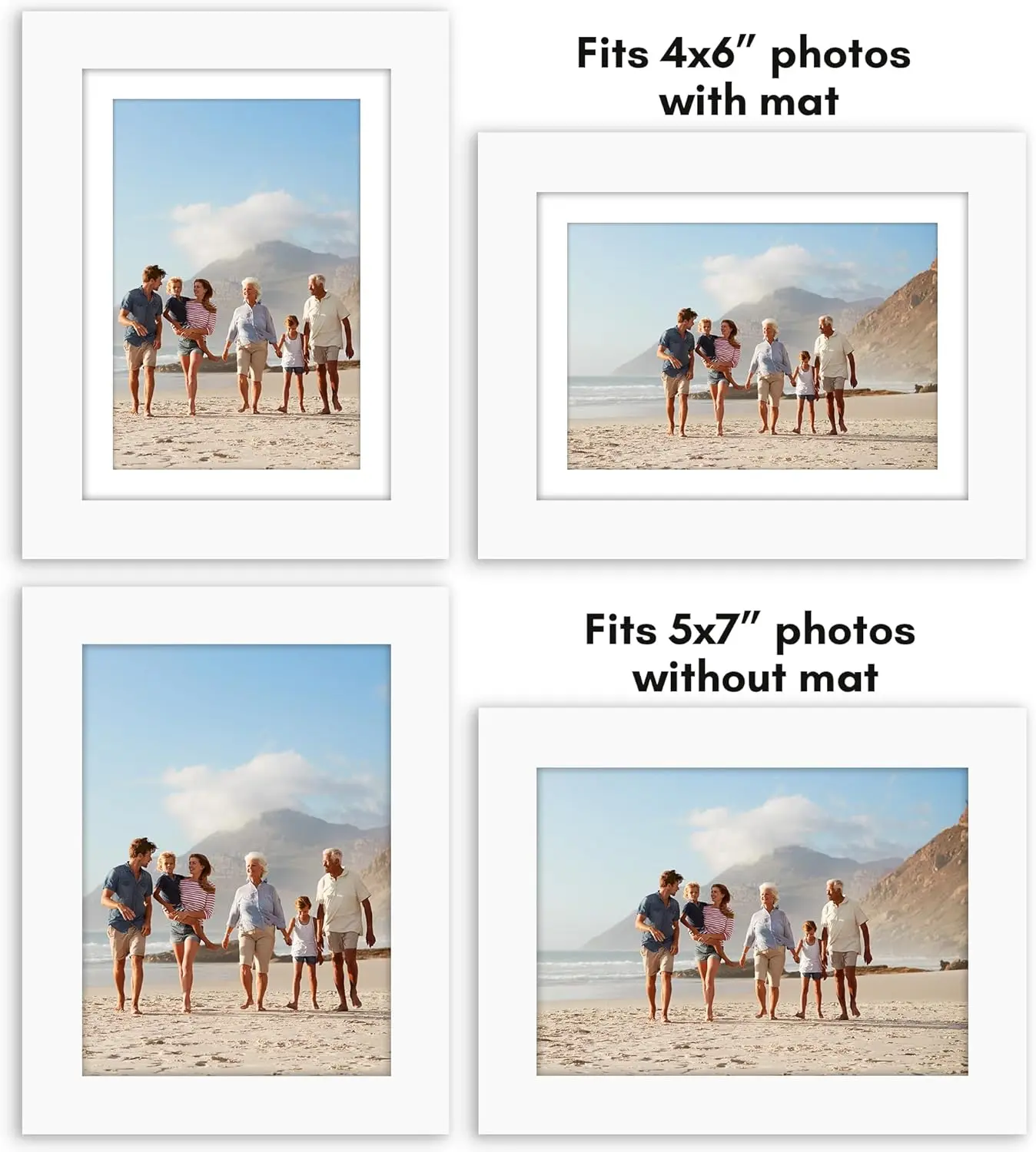 5x7 Picture Frame with Polished Plexiglass - Set of 2 - Use as 4x6 Frame with Mat or Display 5x7 Photo Without Mat - White
