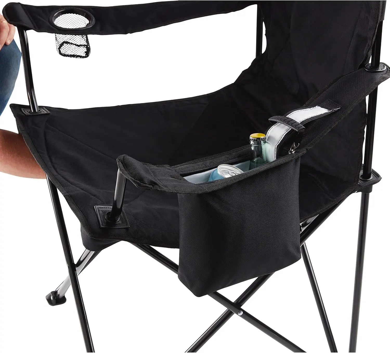 Portable Camping Chair with 4-Can Cooler, Fully Cushioned Seat and Back with Side Pocket and Cup Holder, Carry Bag Included