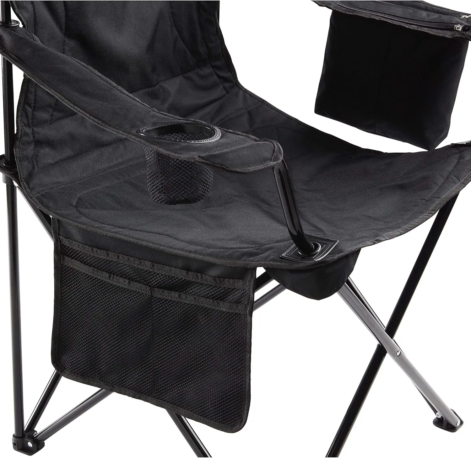 Portable Camping Chair with 4-Can Cooler, Fully Cushioned Seat and Back with Side Pocket and Cup Holder, Carry Bag Included