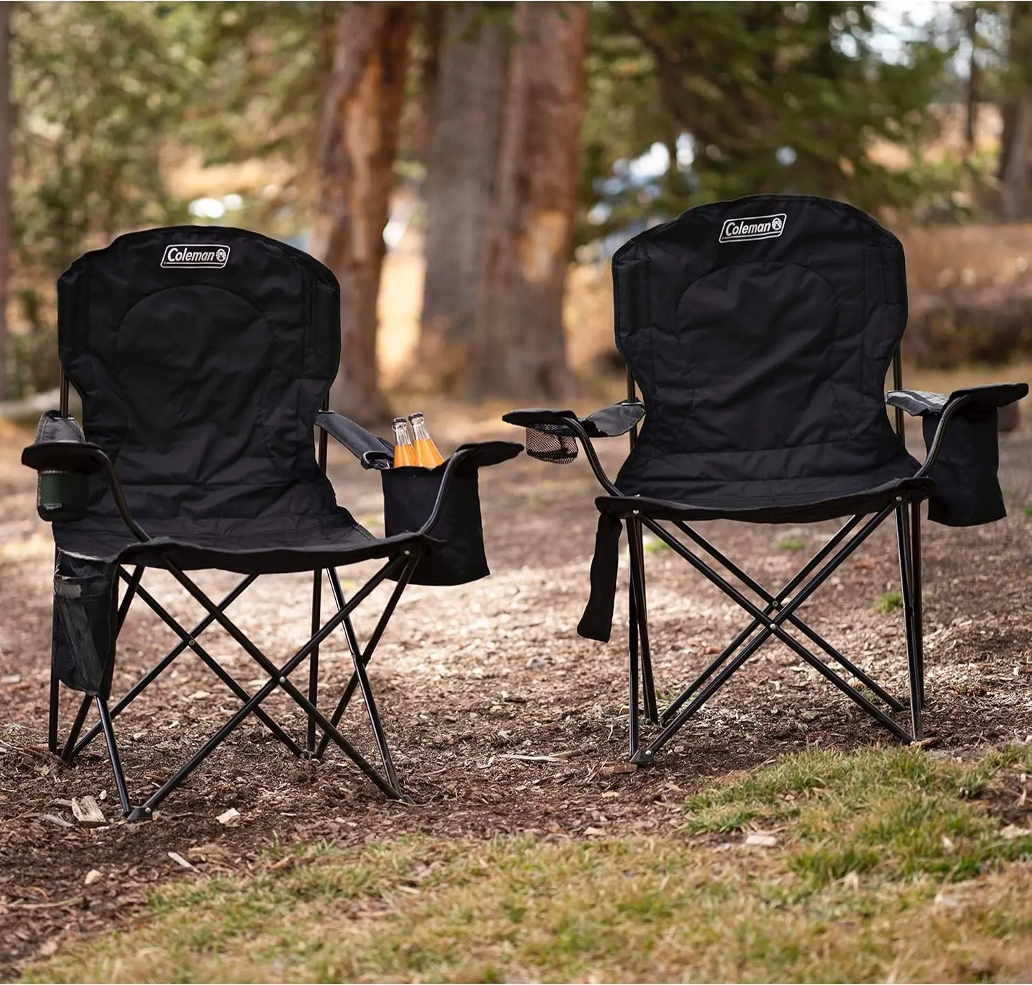 Portable Camping Chair with 4-Can Cooler, Fully Cushioned Seat and Back with Side Pocket and Cup Holder, Carry Bag Included