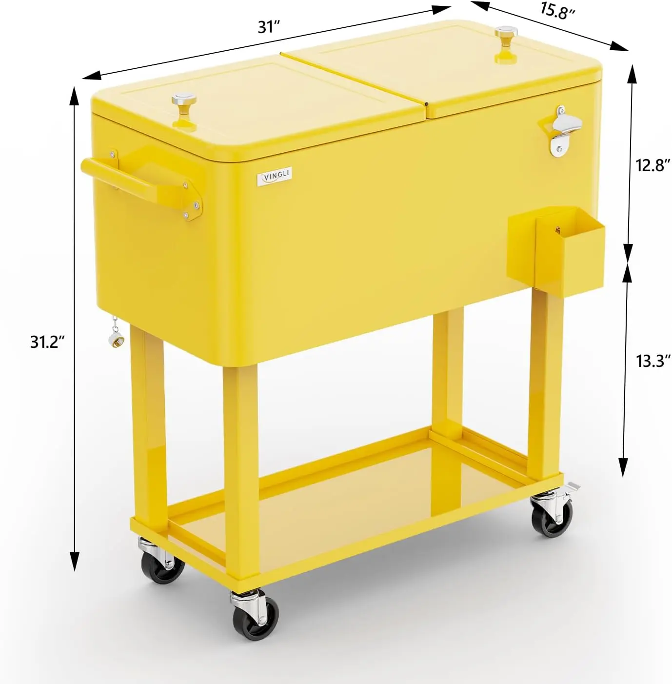 80 Quart Rolling Ice Chest, Portable Patio Party Bar Drink Cooler Cart, with Shelf, Beverage Pool with Bottle Opener
