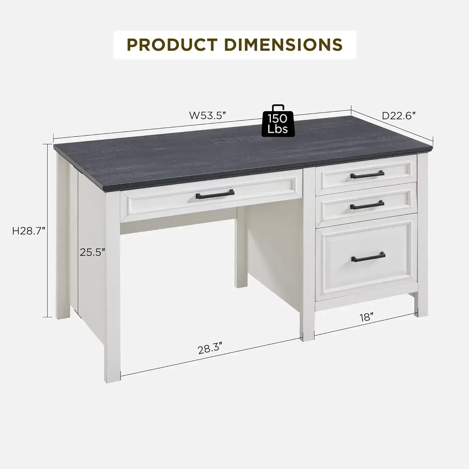 53INCH Home Office Desk with File Cabinet Letter T4 F4 Legal, Modern Farmhouse Computer Desk, Study Writing Desk, Off White