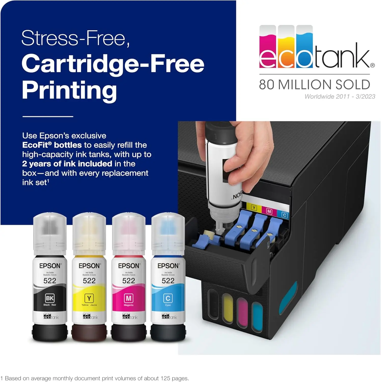 ET-2400 Wireless Color All-in-One Cartridge-Free Supertank Printer with Scan and Copy – Easy, Everyday Home Printing, Black
