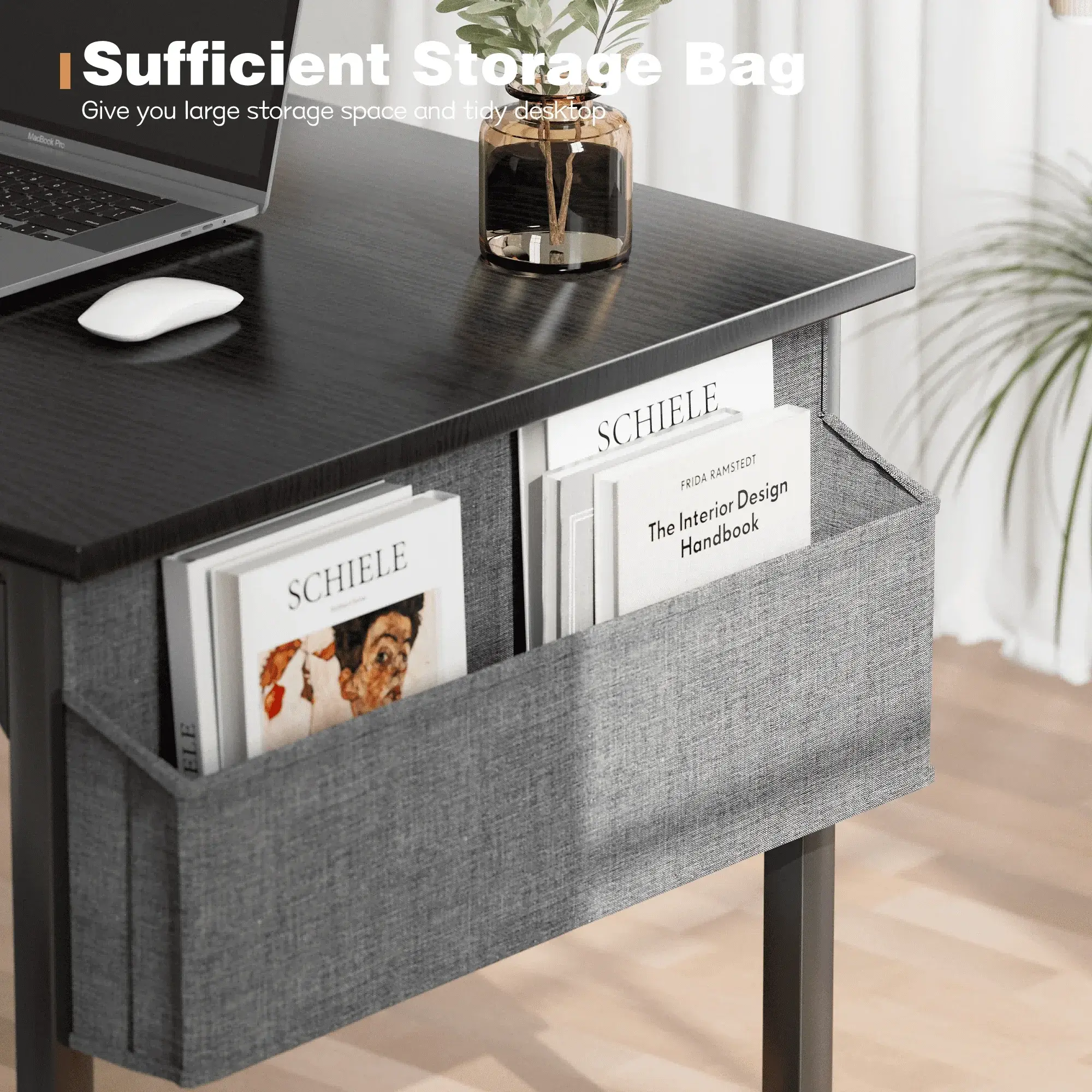 Computer Desk 40 Inch Small Office Desk Modern Writing Desk with Storage Bag Work Study Table with Headphone Hook, Black
