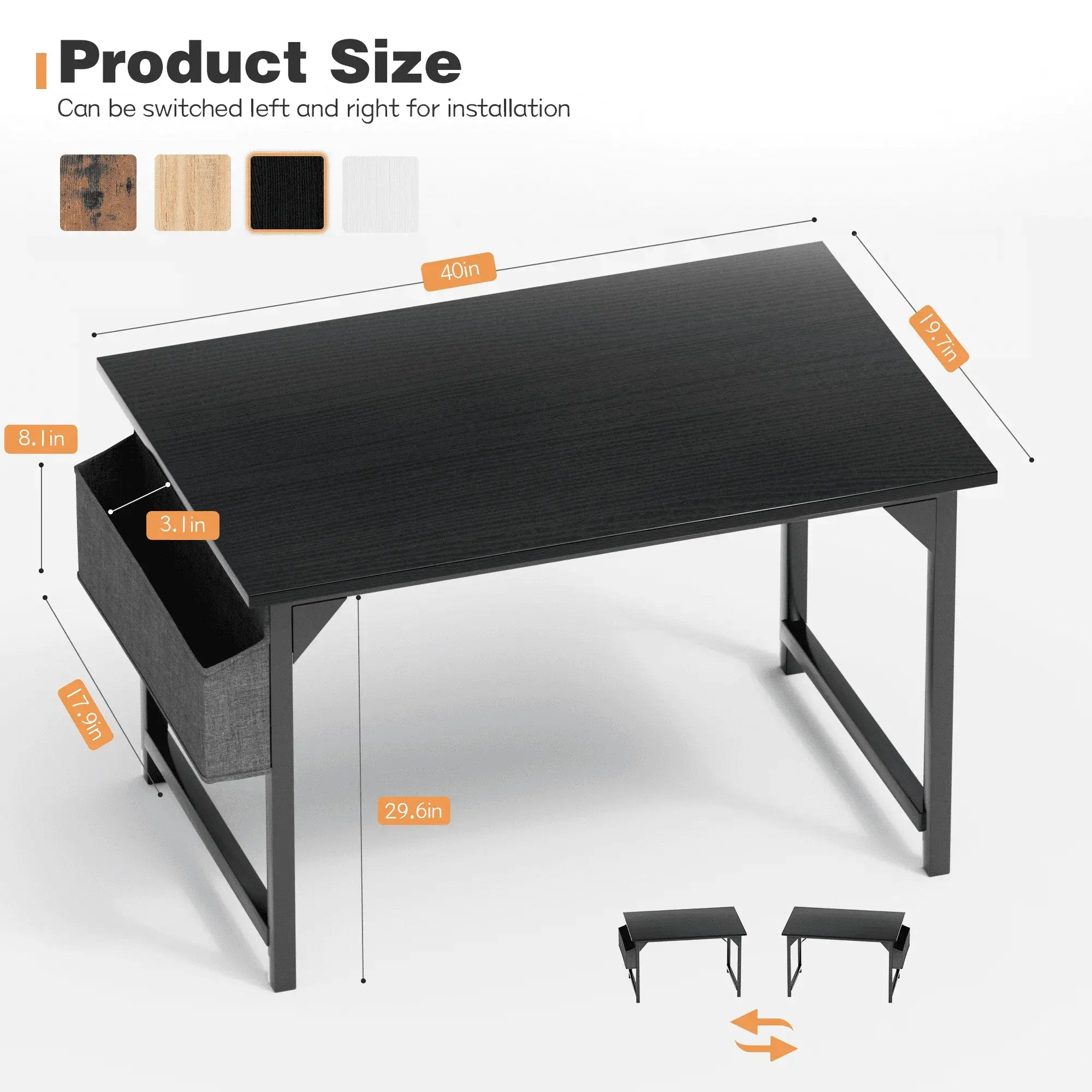 Computer Desk 40 Inch Small Office Desk Modern Writing Desk with Storage Bag Work Study Table with Headphone Hook, Black