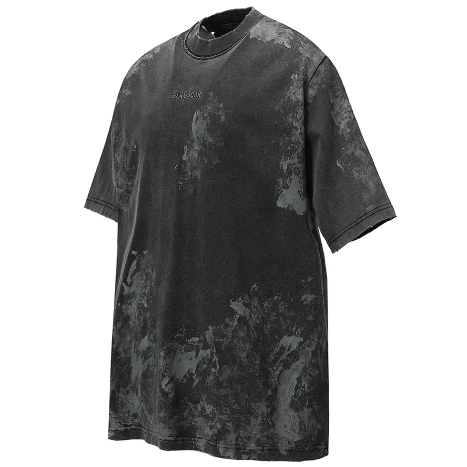 Men Vintage Ripped T Shirt Letter Embroidery Streetwear Hip Hop Oversized Harajuku T-shirts Black Hip Hop Tshirt Tee Tops