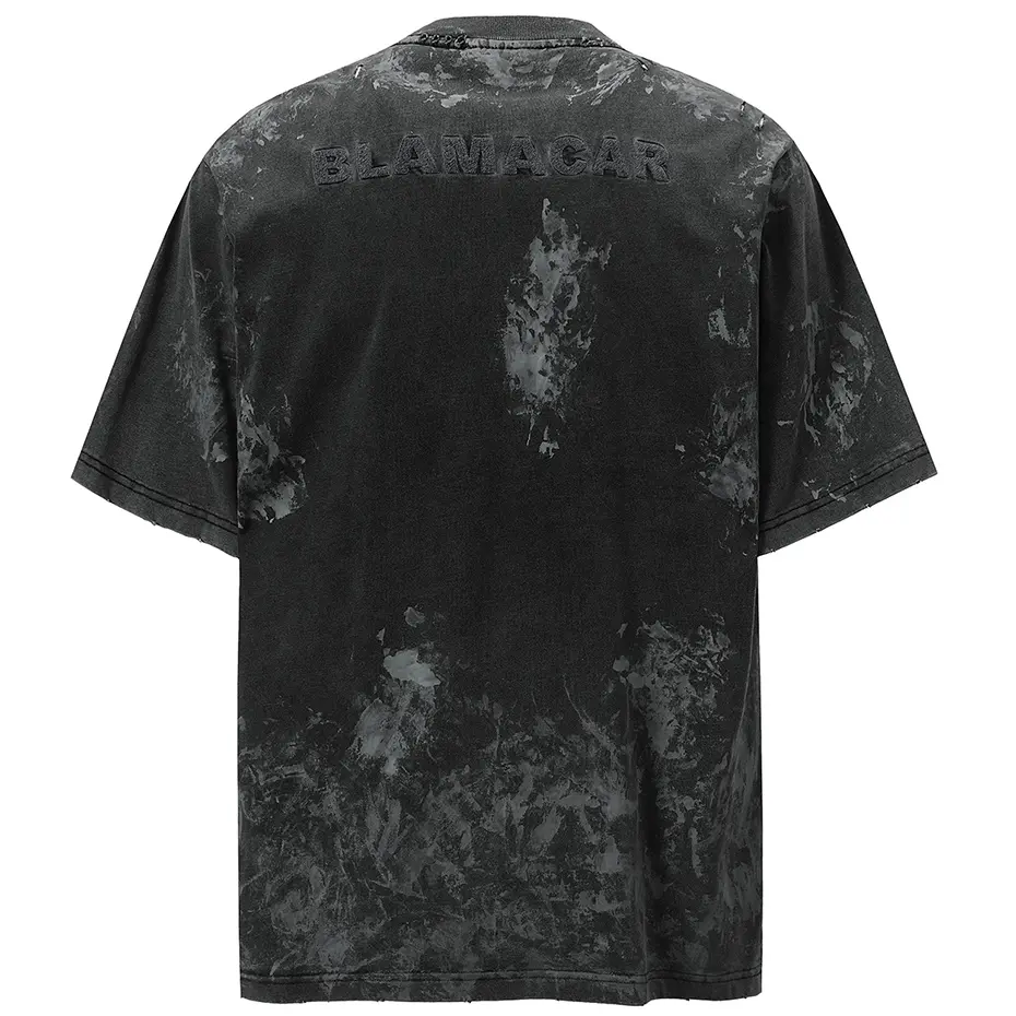 Men Vintage Ripped T Shirt Letter Embroidery Streetwear Hip Hop Oversized Harajuku T-shirts Black Hip Hop Tshirt Tee Tops