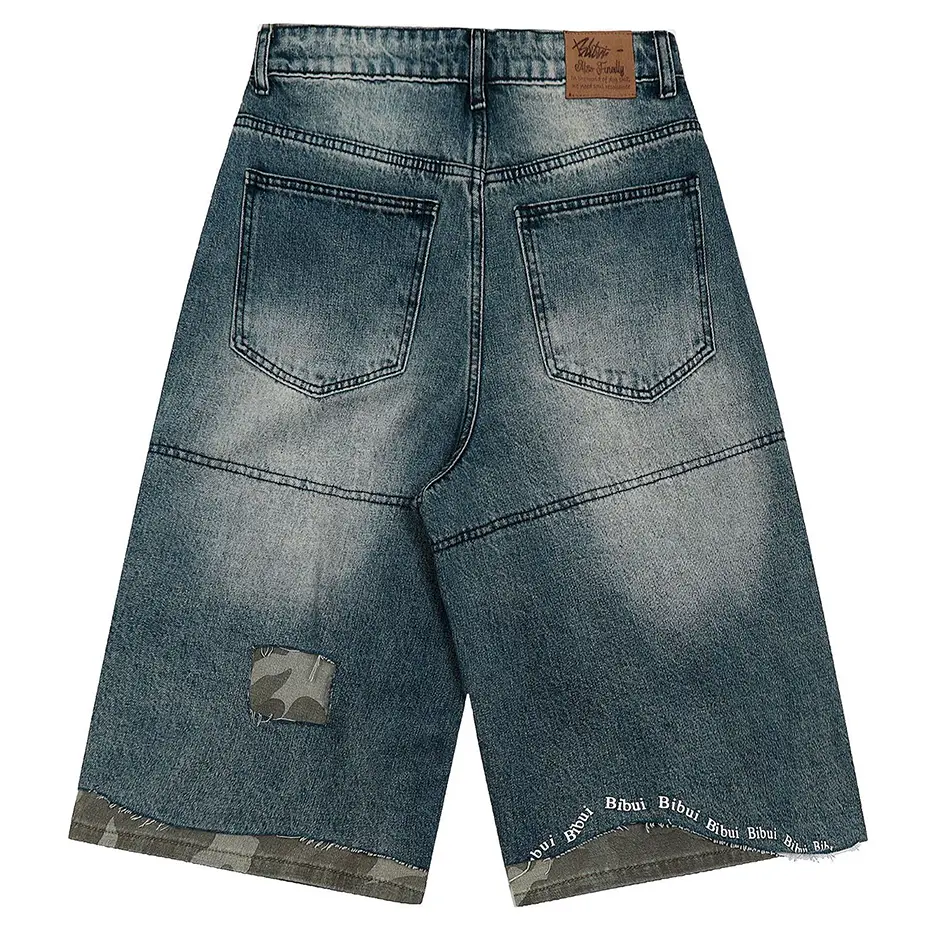 Camouflage Patchwork Denim Shorts Men's Summer Vintage Loose Jeans Shorts Streetwear Harajuku Hip Hop Shorts