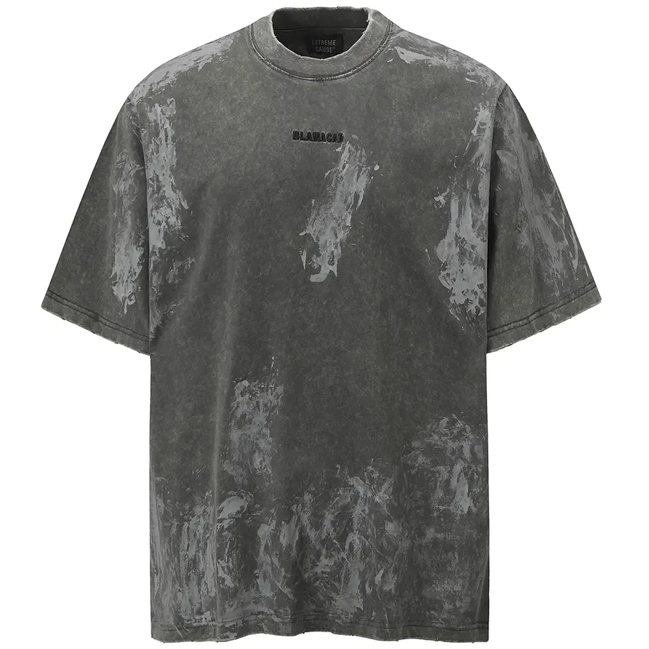 Men Vintage Ripped T Shirt Letter Embroidery Streetwear Hip Hop Oversized Harajuku T-shirts Black Hip Hop Tshirt Tee Tops