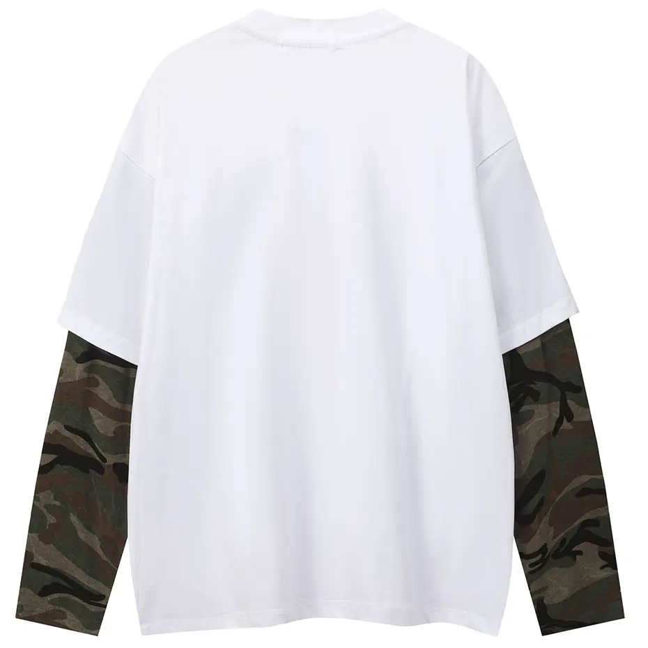 Camouflage Patchwork Oversized T Shirts Streetwear Harajuku Hip Hop Graphic T-shirts Casual Loose Long Sleeve Tee Tops Tshirts