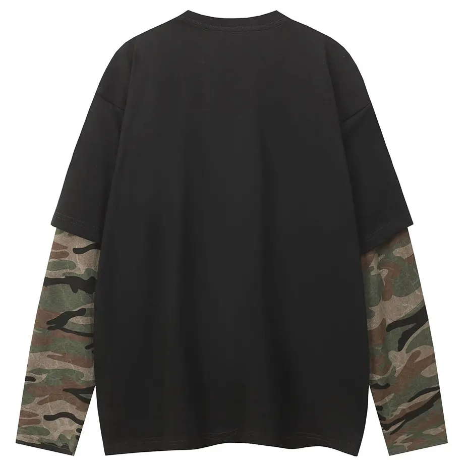 Camouflage Patchwork Oversized T Shirts Streetwear Harajuku Hip Hop Graphic T-shirts Casual Loose Long Sleeve Tee Tops Tshirts