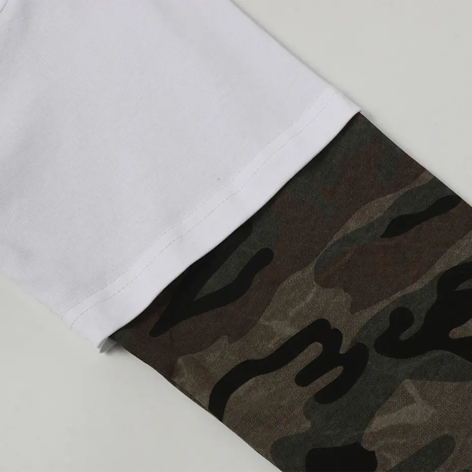 Camouflage Patchwork Oversized T Shirts Streetwear Harajuku Hip Hop Graphic T-shirts Casual Loose Long Sleeve Tee Tops Tshirts