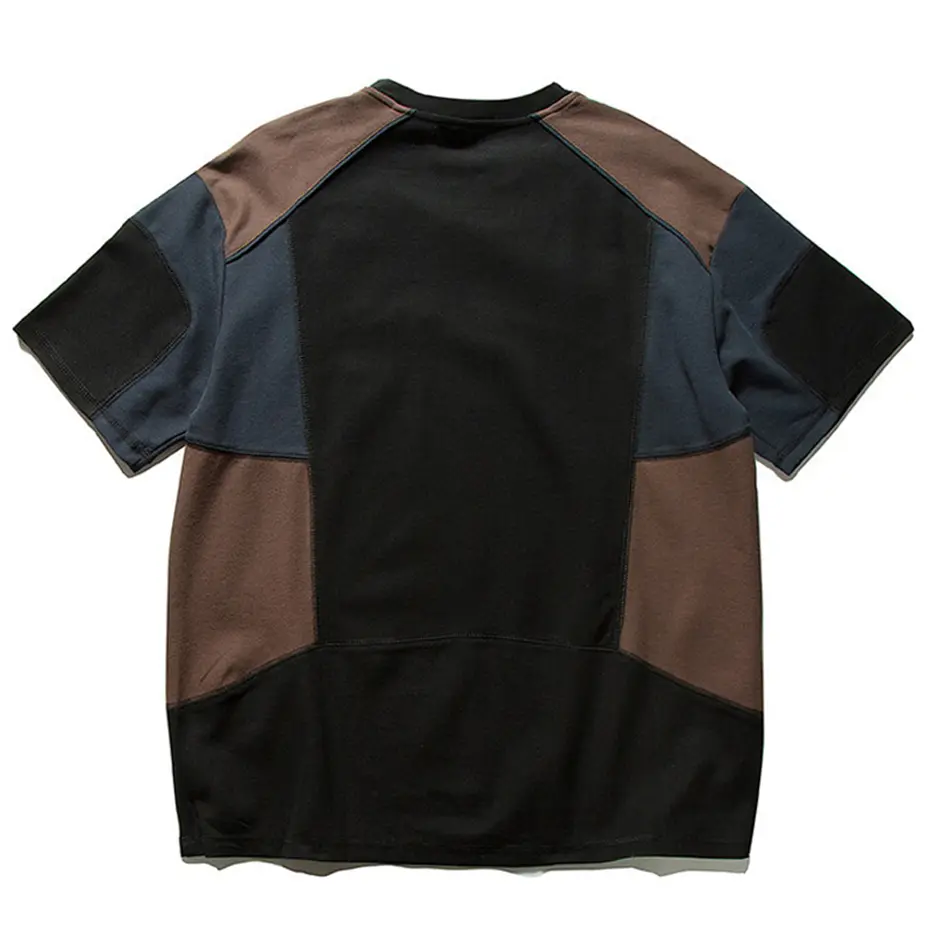 Japanese Style Men's T Shirts Color Block Patchwork Harajuku Oversized T-shirt Summer Casual Loose Tee Tops