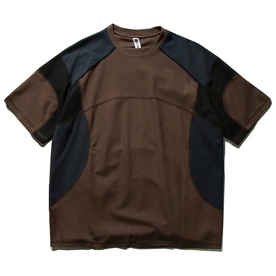 Japanese Style Men's T Shirts Color Block Patchwork Harajuku Oversized T-shirt Summer Casual Loose Tee Tops