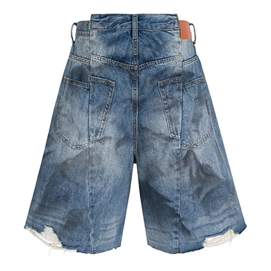 Men Hi Street Ripped Denim Shorts Luxury Designer Blue Jeans Shorts Wide Leg Loose Casual Shorts