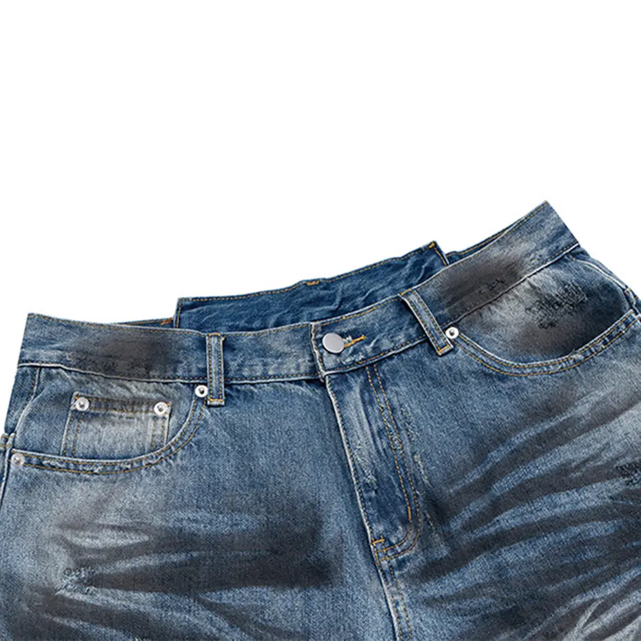 Men Hi Street Ripped Denim Shorts Luxury Designer Blue Jeans Shorts Wide Leg Loose Casual Shorts