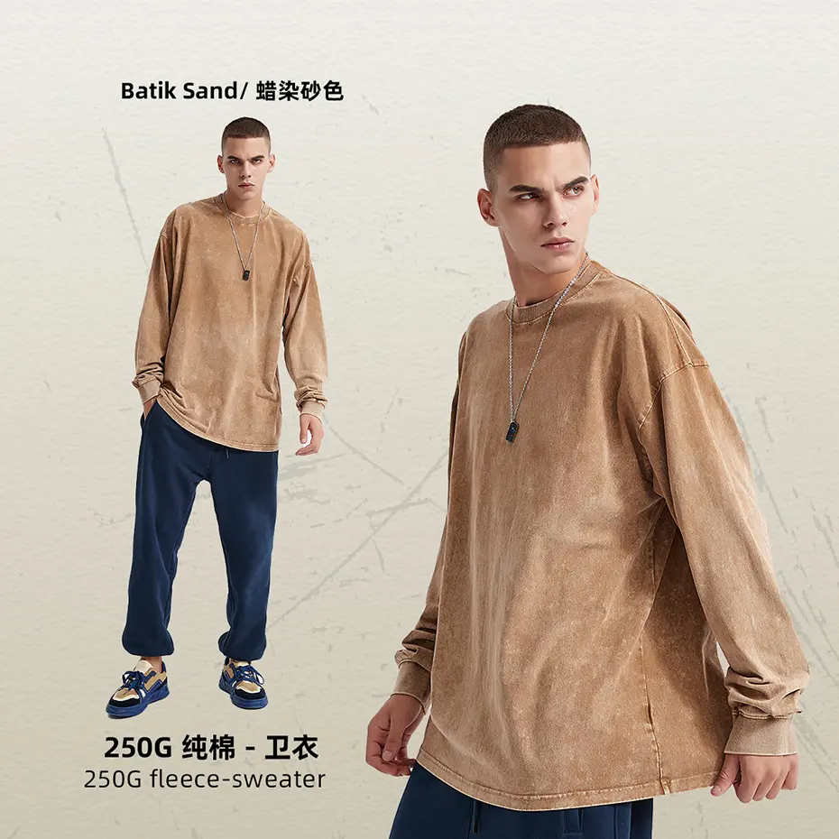 Vintage Wax Printing T-shirts Men Streetwear Harajuku Hip Hop Oversized T-shirts Loose Casual Long Sleeve Tee Tops Tshirts