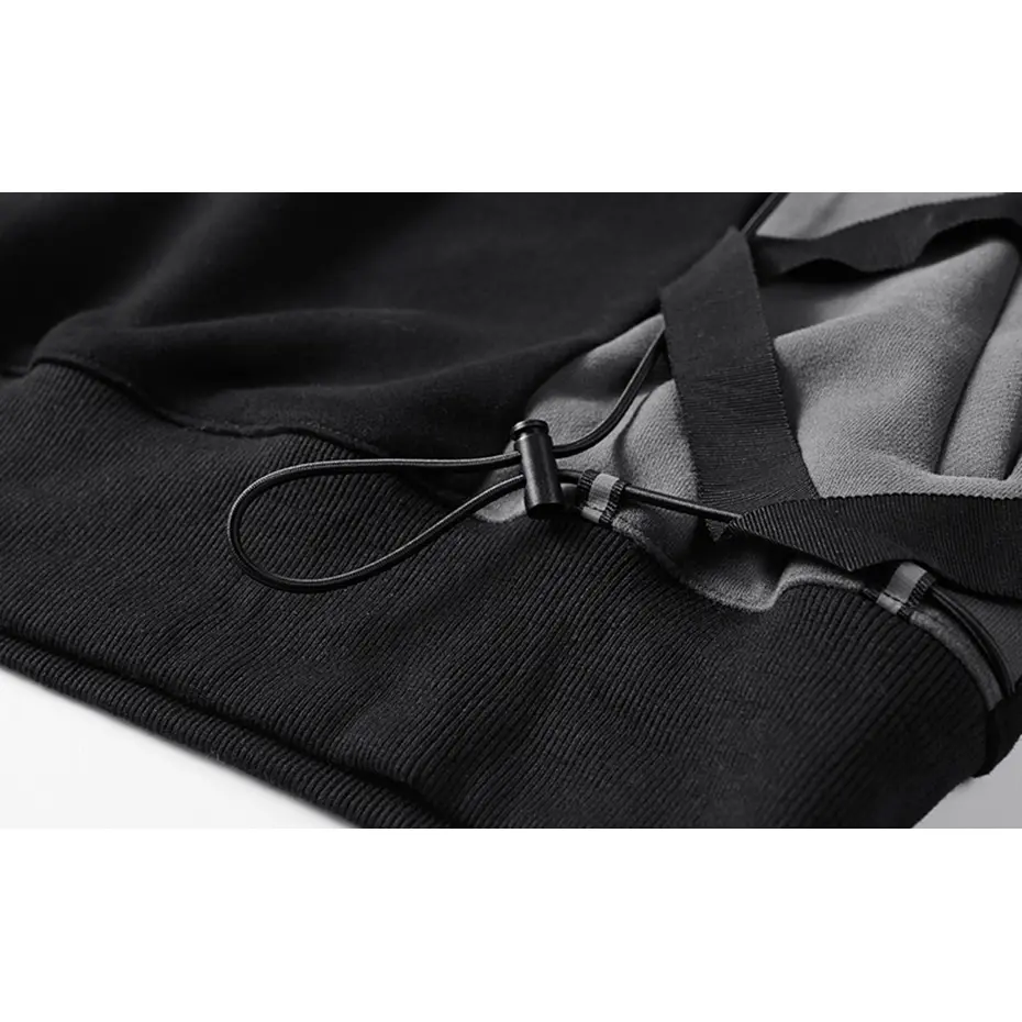 Techwear Hoodie Streetwear Hip Hop Pullover Sweatshirt Side Bandage Pockets Oversized Tracksuit Hoodies Casual Loose Cotton Top