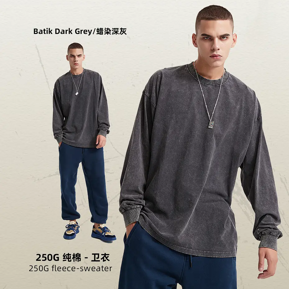 Vintage Wax Printing T-shirts Men Streetwear Harajuku Hip Hop Oversized T-shirts Loose Casual Long Sleeve Tee Tops Tshirts