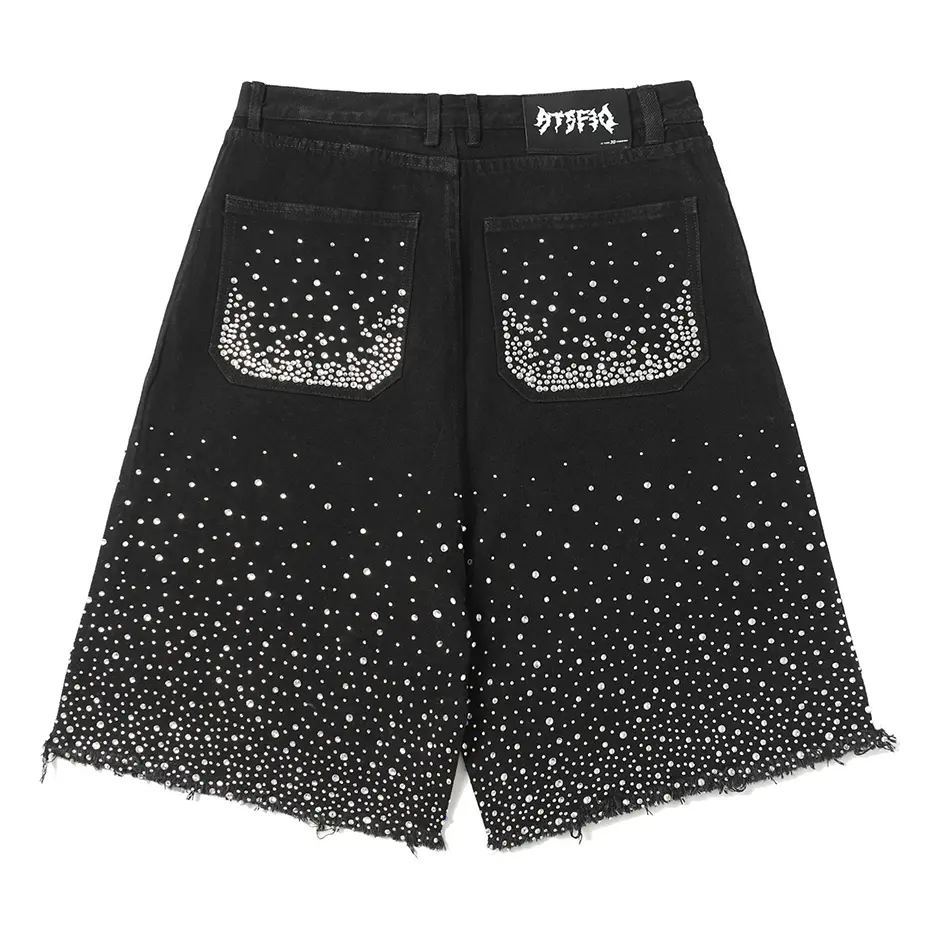 Rhinestone Denim Shorts Men Summer Fashion Shorts Streetwear Harajuku Hip Hop Shorts Unisex