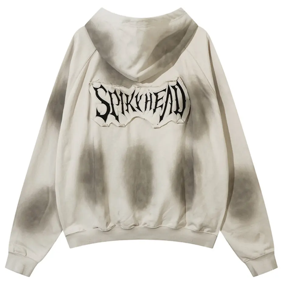 Embroidery Splicing Dirty Hoodie Zipper Coat Men Harajuku Streetwear Oversized Hip Hop Hoodies Man Loose Casual Sweatshirts Y2K