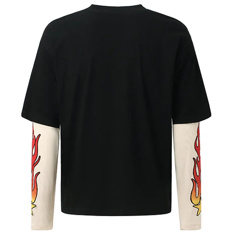 Streetwear Hip Hop T-shirts Men Fake Two Piece Oversized T Shirts Long Sleeve Tee Tops Harajuku Graphic Tshirts