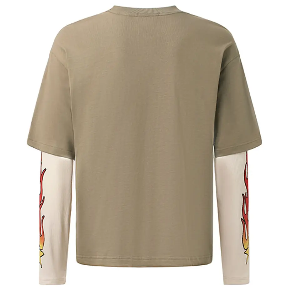 Streetwear Hip Hop T-shirts Men Fake Two Piece Oversized T Shirts Long Sleeve Tee Tops Harajuku Graphic Tshirts