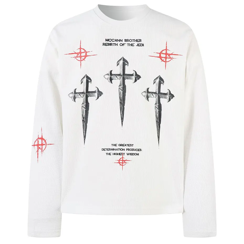 Streetwear Hip Hop Oversized T-shirts Men Cross Graphic Gothic Long Sleeve T Shirts Black Loose Casual Tee Tops Tshirts