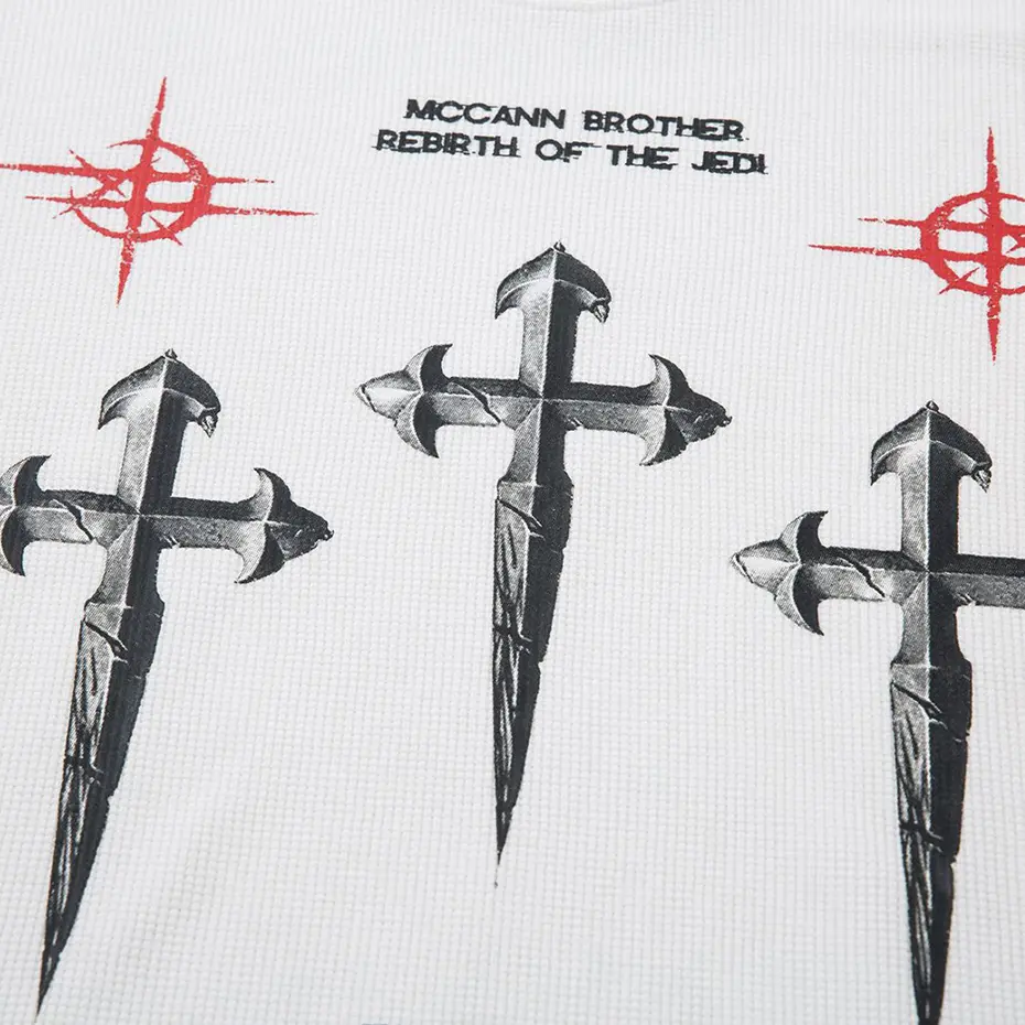 Streetwear Hip Hop Oversized T-shirts Men Cross Graphic Gothic Long Sleeve T Shirts Black Loose Casual Tee Tops Tshirts