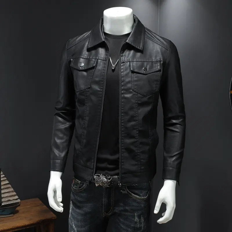 Men Slim Locomotive Leather Jackets Multiple Pockets Moto Biker Pu Leather Coats High Quality Male Spring Leather Jackets 5XL