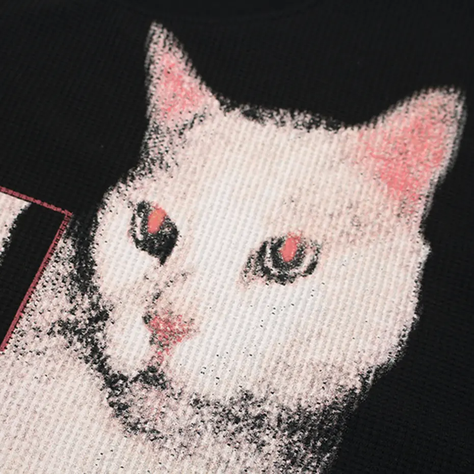 Funny Cats Graphic T-shirts Men Streetwear Harajuku Hip Hop Oversized T Shirts Long Sleeve Tee Tops Loose Casual Tshirts