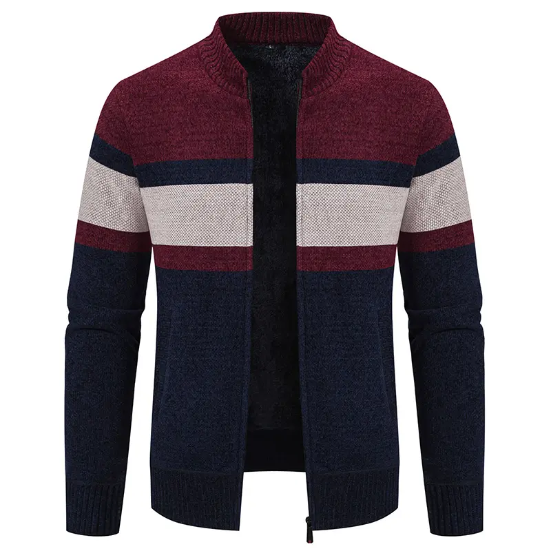Men Stand Collar Cardigans Sweaters Fleece Warm Sweatercoats Good Quality Male Winter Slim Fit Thicker Sweaters Jackets Size 3XL