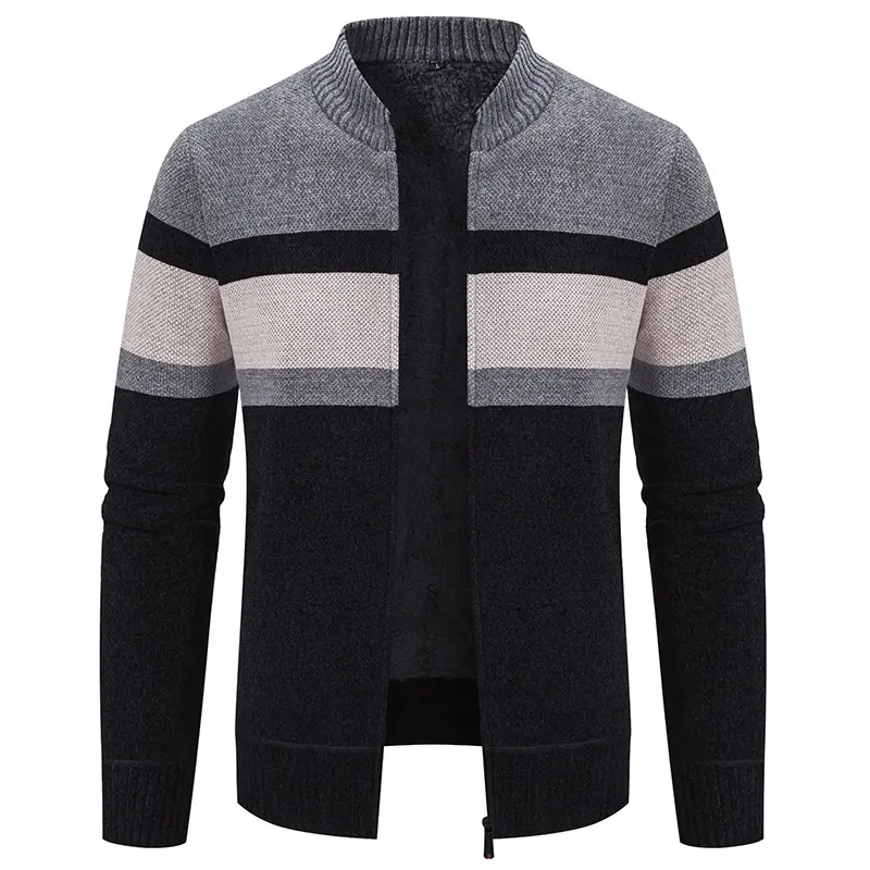 Men Stand Collar Cardigans Sweaters Fleece Warm Sweatercoats Good Quality Male Winter Slim Fit Thicker Sweaters Jackets Size 3XL